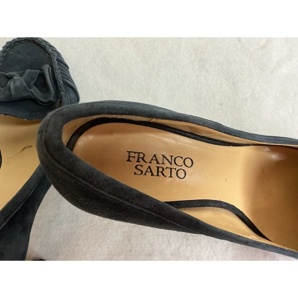 Franco Sarto Womens L-Happy Navy Blue Suede Moccasin Toe Bow Pumps Heels 7M